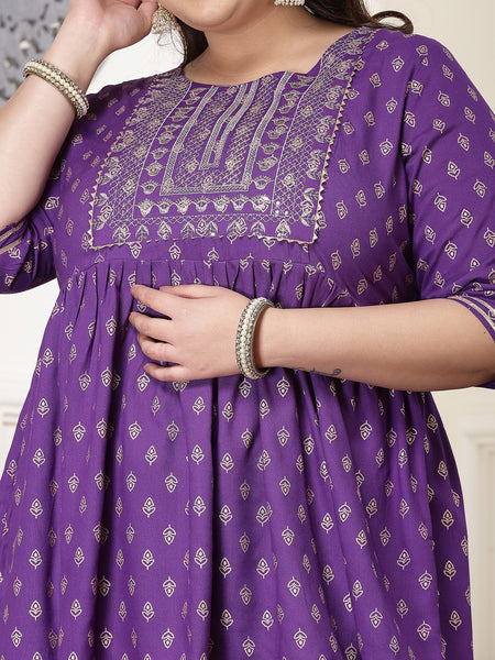 Plus Size Women's Printed & Embroidered Rayon Kurti with Dhoti Pant (KDVOILMAHIPLUS)