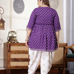 Plus Size Women's Printed & Embroidered Rayon Kurti with Dhoti Pant (KDVOILMAHIPLUS)