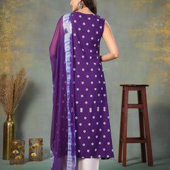 Stylum Women's Violet Floral Printed & Embroidered Rayon A-Line Kurta Dupatta Set (KDVOILRASNA)