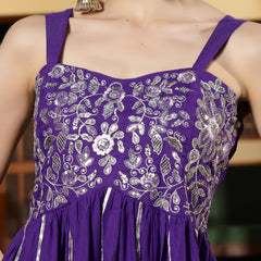 Stylum Women's Violet Solid & Embroidered Rayon A-Line Kurti Dhoti Pant Set (KDVOILROM)