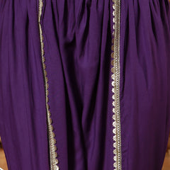 Stylum Women's Violet Solid & Embroidered Rayon A-Line Kurti Dhoti Pant Set (KDVOILROM)