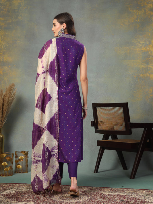 Stylum Women's Violet Khari Printed & Embroidered Rayon A-Line Kurta Dupatta Set (KDVOILWILLIAM)