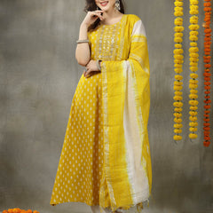 Women's Printed & Embroidered Rayon A-Line Kurta with Dupatta (KDYLWFRUITY)