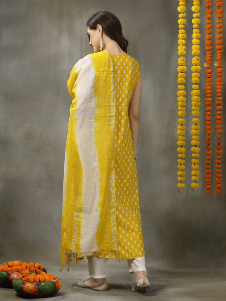 Women's Printed & Embroidered Rayon A-Line Kurta with Dupatta (KDYLWFRUITY)