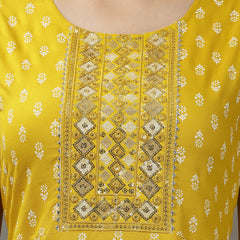 Women's Printed & Embroidered Rayon A-Line Kurta with Dupatta (KDYLWFRUITY)