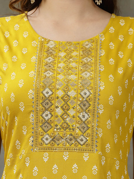 Women's Printed & Embroidered Rayon A-Line Kurta with Dupatta (KDYLWFRUITY)