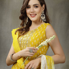 Women's Printed & Embroidered Rayon A-Line Kurta with Dupatta (KDYLWFRUITY)