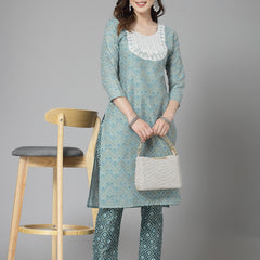 Cotton Blend Straight Kurta Pant Set