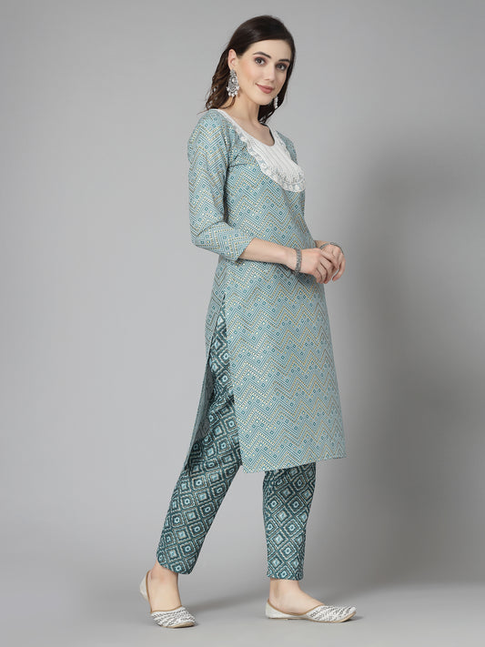 Cotton Blend Straight Kurta Pant Set