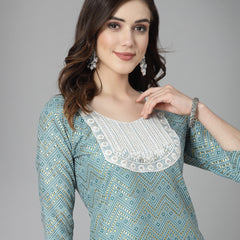 Cotton Blend Straight Kurta Pant Set