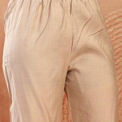 Stylum Women's Beige Solid & Embroidered Cotton A-Line Kurta Pant Set (KPBEIGETASHVI)