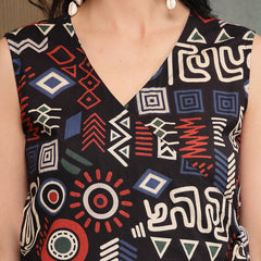 Stylum Women's Black Geometric Printed Cotton Straight Kurta Pant Set (KPBLACKELIZA)