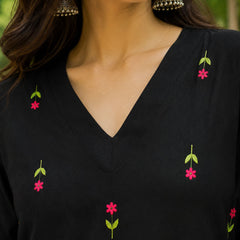 Stylum Women's Black Floral Printed Rayon A-Line Kurta With Palazzo (KPBLACKHEAT)