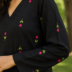 Stylum Women's Black Floral Printed Rayon A-Line Kurta With Palazzo (KPBLACKHEAT)