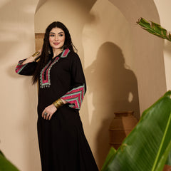 Stylum Women's Balck Solid & Embroidered Rayon A-Line Kurta Pant Set (KPBLACKIDAL)