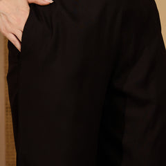 Stylum Women's Balck Solid & Embroidered Rayon A-Line Kurta Pant Set (KPBLACKIDAL)