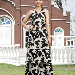 Stylum Women's Black Floral Printed Cotton Straight Kurta Palazzo Set (KPBLACKRUBI)