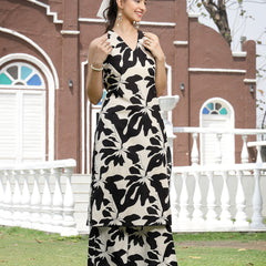 Stylum Women's Black Floral Printed Cotton Straight Kurta Palazzo Set (KPBLACKRUBI)