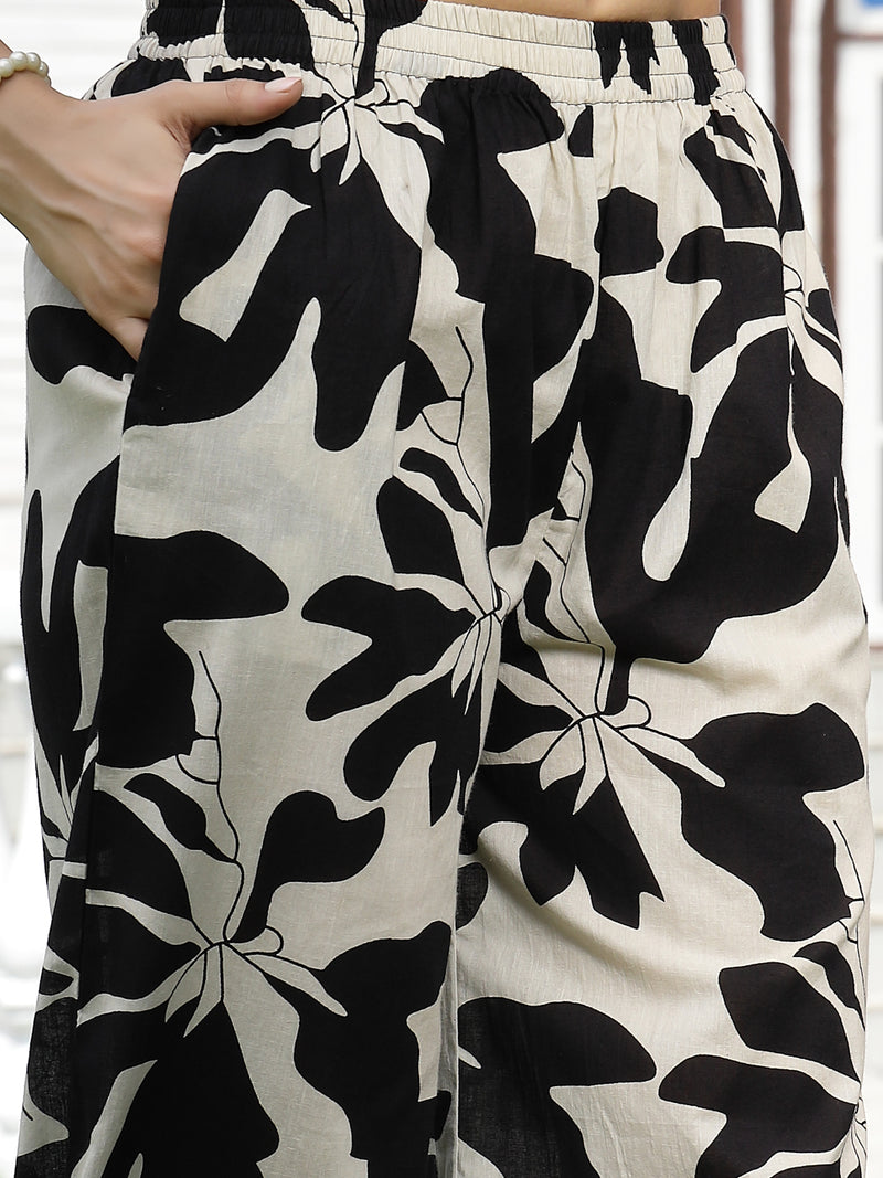 Stylum Women's Black Floral Printed Cotton Straight Kurta Palazzo Set (KPBLACKRUBI)
