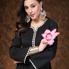 Stylum Women's Black Solid & Embroidered Italian Crepe Straight Kurta Pant Set (KPBLACKSANKARI)