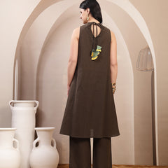 Stylum Women's Black Solid Hand Printed Mirror Work Cotton Flex A-Line Kurta Pant Set (KPBLACKSUN)