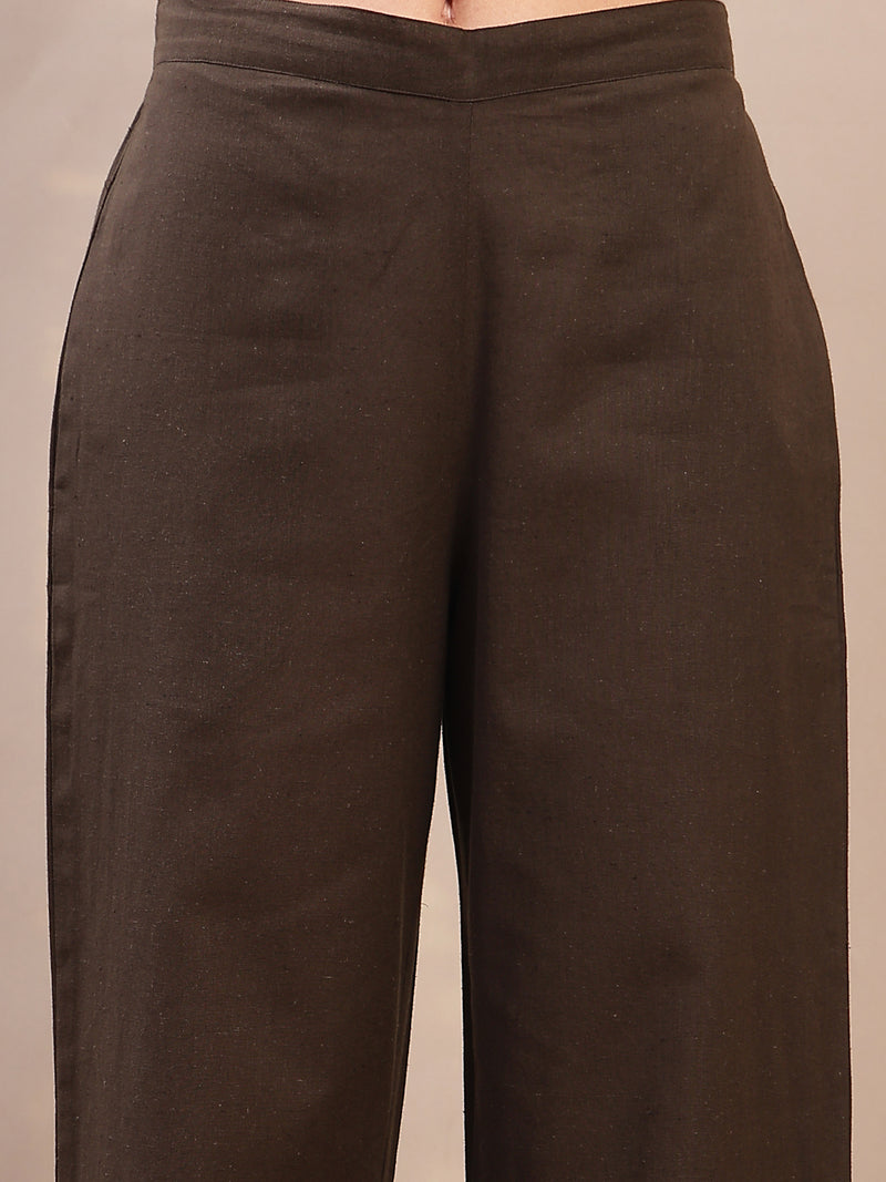 Stylum Women's Black Solid Hand Printed Mirror Work Cotton Flex A-Line Kurta Pant Set (KPBLACKSUN)