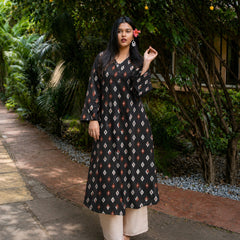 Stylum Women's Black Ikat Printed Rayon A-Line Kurta With Palazzo (KPBLACKVILAS)