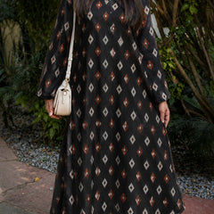 Stylum Women's Black Ikat Printed Rayon A-Line Kurta With Palazzo (KPBLACKVILAS)