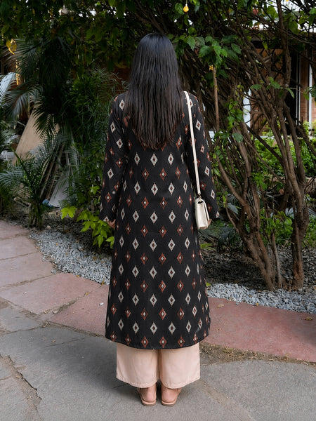 Stylum Women's Black Ikat Printed Rayon A-Line Kurta With Palazzo (KPBLACKVILAS)