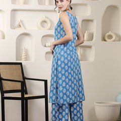 Stylum Women's Indigo Blue Floral Printed Cotton Straight Kurta Pant Set (KPBLUEBAZRA)
