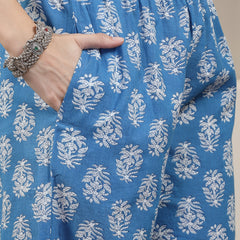 Stylum Women's Indigo Blue Floral Printed Cotton Straight Kurta Pant Set (KPBLUEBAZRA)
