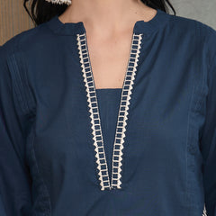 Stylum Women's Blue Solid & Embroidered Cotton A-line Kurta Pant Set (KPBLUEBIBER)