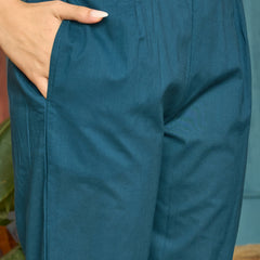 Stylum Women's Blue Solid & Embroidered Cotton A-line Kurta Pant Set (KPBLUEBIBER)