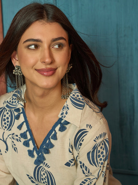 Stylum Women's Blue Printed Cotton Straight Kurta Pant Set (KPBLUEBLOOM)