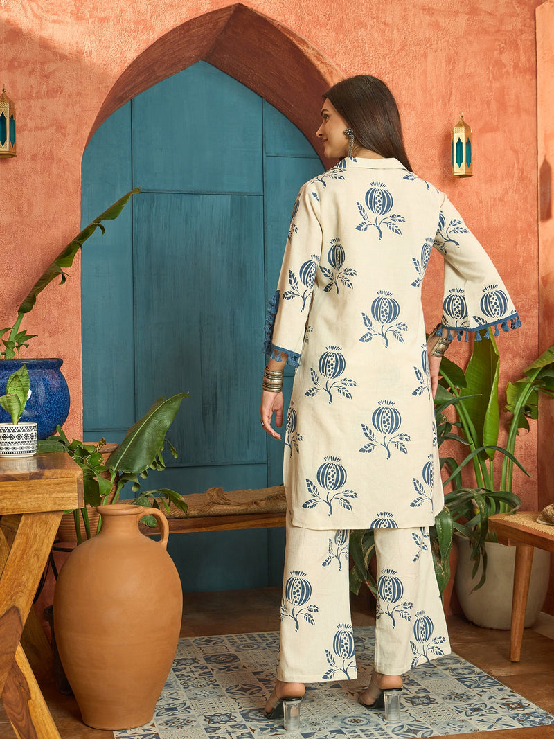 Stylum Women's Blue Printed Cotton Straight Kurta Pant Set (KPBLUEBLOOM)