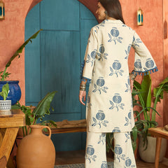 Stylum Women's Blue Printed Cotton Straight Kurta Pant Set (KPBLUEBLOOM)