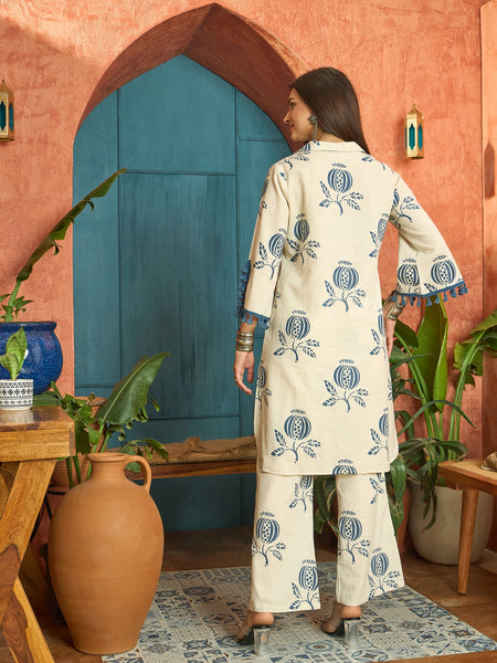 Stylum Women's Blue Printed Cotton Straight Kurta Pant Set (KPBLUEBLOOM)