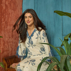 Stylum Women's Blue Printed Cotton Straight Kurta Pant Set (KPBLUEBLOOM)
