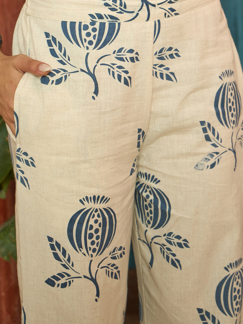 Stylum Women's Blue Printed Cotton Straight Kurta Pant Set (KPBLUEBLOOM)