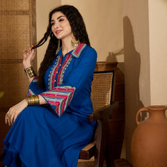 Stylum Women's Blue Solid & Embroidered Rayon A-Line Kurta Pant Set (KPBLUEIDAL)