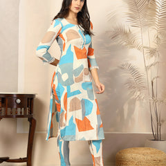 Stylum Women's Multi Abstract Printed Poly Crepe Straight Kurta Pant Set (KPBLUEKEVIN)