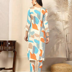 Stylum Women's Multi Abstract Printed Poly Crepe Straight Kurta Pant Set (KPBLUEKEVIN)