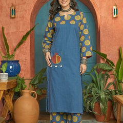 Stylum Women's Blue Printed Cotton Straight Kurta Palazzo Set (KPBLUENAPPA)
