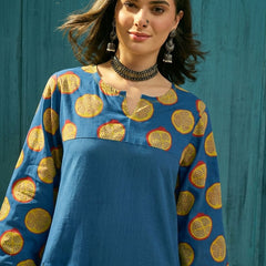 Stylum Women's Blue Printed Cotton Straight Kurta Palazzo Set (KPBLUENAPPA)