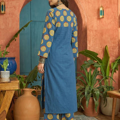 Stylum Women's Blue Printed Cotton Straight Kurta Palazzo Set (KPBLUENAPPA)