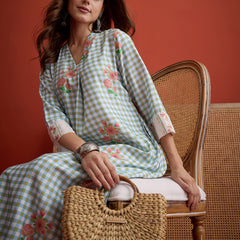 Stylum Women's Blue Floral Printed Rayon A-Line Kurta Palazzo Set (KPBLUERAMEN)