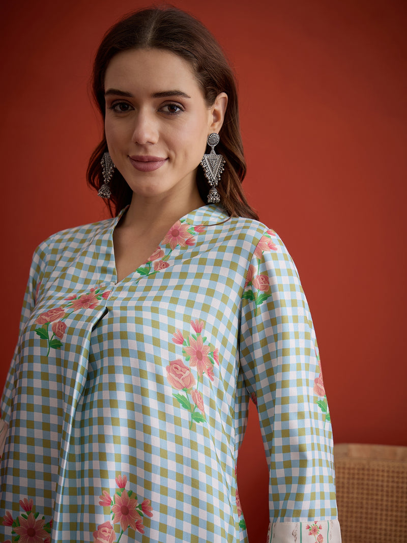 Stylum Women's Blue Floral Printed Rayon A-Line Kurta Palazzo Set (KPBLUERAMEN)
