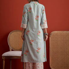 Stylum Women's Blue Floral Printed Rayon A-Line Kurta Palazzo Set (KPBLUERAMEN)