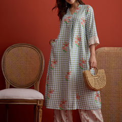 Stylum Women's Blue Floral Printed Rayon A-Line Kurta Palazzo Set (KPBLUERAMEN)
