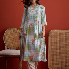 Stylum Women's Blue Floral Printed Rayon A-Line Kurta Palazzo Set (KPBLUERAMEN)